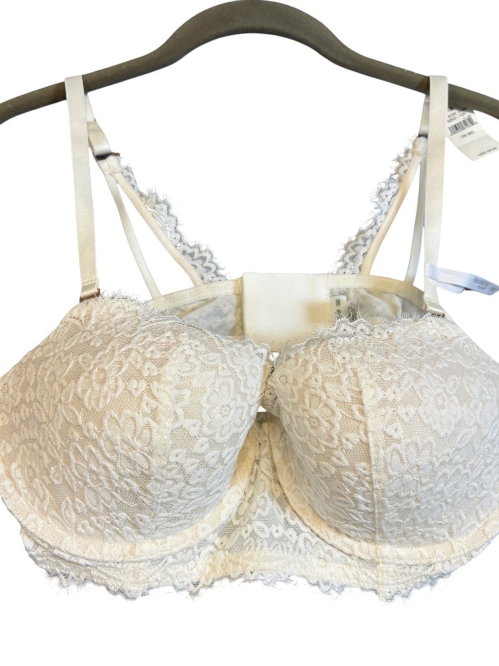 NWT Aerie Real Power Balconette Bra 36C Cream Lace Strappy Eyelash Trim